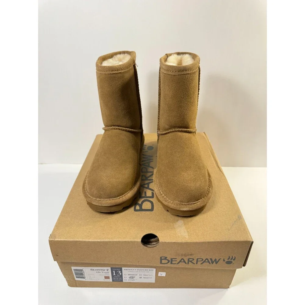 BEARPAW Elle Youth Hickory Size Cozy Suede Winter Boots for Kids US 13